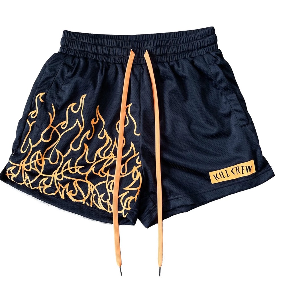 NWT Kill Crew Athletic Shorts with Orange Flame Design